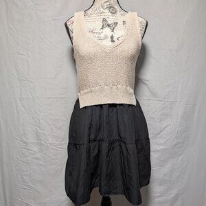 Elan Women's Two Tone‎ Beige Knit Top Black Skirt Sleeveless Dress Size Medium